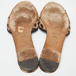 Pre Owned Dolce & Gabbana Brown/Beige Animal Print Fabric Bellucci Flat Slides Size 41