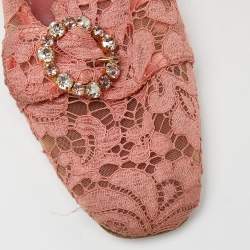 Dolce & Gabbana Pink Lace Crystal Embellished Flat Mules Size 41