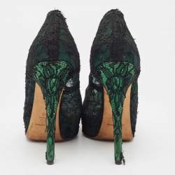 Dolce & Gabbana Black/Green Lace and Satin Peep Toe Platform Pumps Size 40