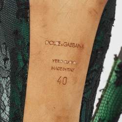 Dolce & Gabbana Black/Green Lace and Satin Peep Toe Platform Pumps Size 40