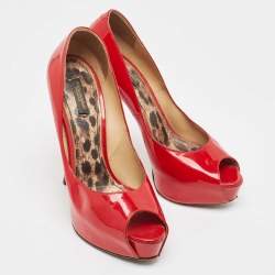 Pre Owned Dolce & Gabbana Red Patent Leather Peep Toe Platform Pumps Size 40