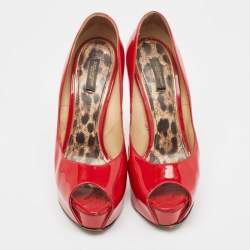 Pre Owned Dolce & Gabbana Red Patent Leather Peep Toe Platform Pumps Size 40