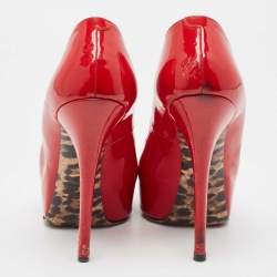 Pre Owned Dolce & Gabbana Red Patent Leather Peep Toe Platform Pumps Size 40