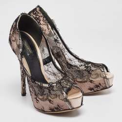 Dolce & Gabbana Black/Pink Lace and Satin Platform Pumps Size 41