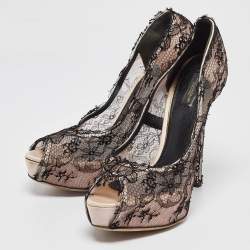 Dolce & Gabbana Black/Pink Lace and Satin Platform Pumps Size 41