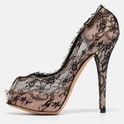 Dolce & Gabbana Black/Pink Lace and Satin Platform Pumps Size 41