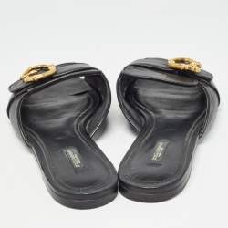 Dolce & Gabbana Black Leather Devotion Flat Slides Size 42