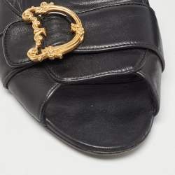 Dolce & Gabbana Black Leather Devotion Flat Slides Size 42