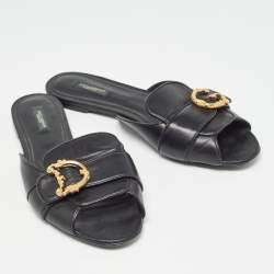 Dolce & Gabbana Black Leather Devotion Flat Slides Size 42