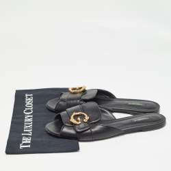 Dolce & Gabbana Black Leather Devotion Flat Slides Size 42