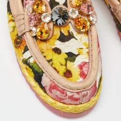 Pre Owned Dolce & Gabbana Multicolor Brocade Fabric and Leather Crystal Embellished Espadrille Loafers Size 37