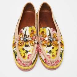 Pre Owned Dolce & Gabbana Multicolor Brocade Fabric and Leather Crystal Embellished Espadrille Loafers Size 37
