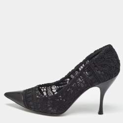 Dolce & Gabbana Black Lace And Leather Crochet Pointed Toe Pumps Size 39