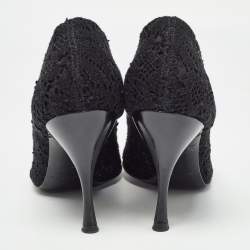 Dolce & Gabbana Black Lace And Leather Crochet Pointed Toe Pumps Size 39