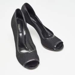 Dolce & Gabbana Black Mesh And Leather Trims Peep Toe Pumps Size 39