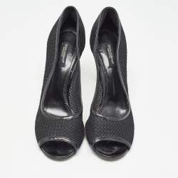 Dolce & Gabbana Black Mesh And Leather Trims Peep Toe Pumps Size 39