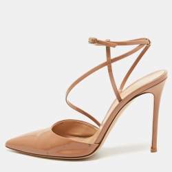 Gianvito Rossi Beige Patent Leather Ankle Strap Pumps Size 39.5