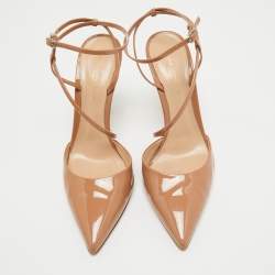 Gianvito Rossi Beige Patent Leather Ankle Strap Pumps Size 39.5