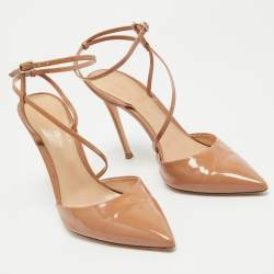 Gianvito Rossi Beige Patent Leather Ankle Strap Pumps Size 39.5