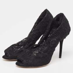 Dolce & Gabbana Black Lace Peep Toe Ankle Booties Size 37