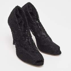 Dolce & Gabbana Black Lace Peep Toe Ankle Booties Size 37