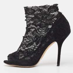 Dolce & Gabbana Black Lace Peep Toe Ankle Booties Size 37