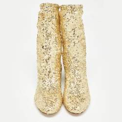 Dolce & Gabbana Gold Sequins and Mesh Boots Size 36