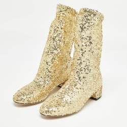 Dolce & Gabbana Gold Sequins and Mesh Boots Size 36