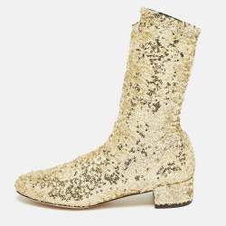 Dolce & Gabbana Gold Sequins and Mesh Boots Size 36