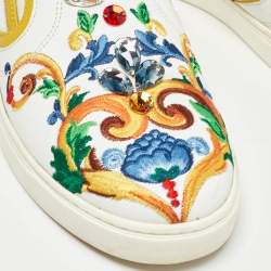 Dolce & Gabbana Multicolor Leather Crystal Embellished Slip On  Sneakers Size 36.5