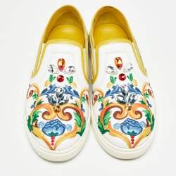 Dolce & Gabbana Multicolor Leather Crystal Embellished Slip On  Sneakers Size 36.5