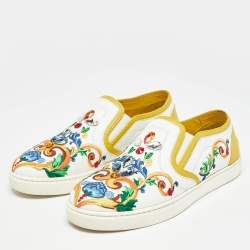 Dolce & Gabbana Multicolor Leather Crystal Embellished Slip On  Sneakers Size 36.5