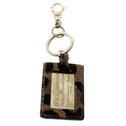 Pre Owned Dolce & Gabbana Leopard Print Logo Plaque Key Ring