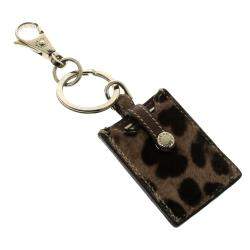 Pre Owned Dolce & Gabbana Leopard Print Logo Plaque Key Ring