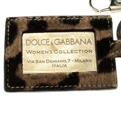 Pre Owned Dolce & Gabbana Leopard Print Logo Plaque Key Ring