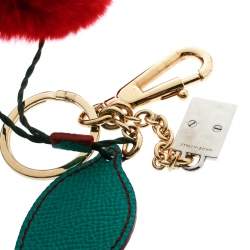 Pre Owned Dolce & Gabbana Red Cherry Pom Pom Gold Tone Key Ring / Bag Charm