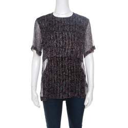 Pre Owned Dries Van Noten Floral Print Metallic Silk Chiffon Ruffled Charleston Top S