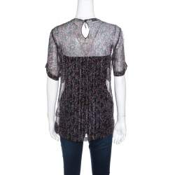 Pre Owned Dries Van Noten Floral Print Metallic Silk Chiffon Ruffled Charleston Top S