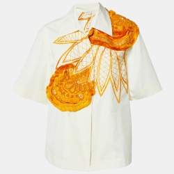 Dries van Noten Cream Cotton Floral Embroidered Button Front Shirt M