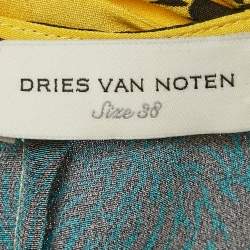 Dries van Noten Yellow Floral Print Silk Tie-Up Waist Detail Midi Dress M