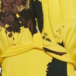 Dries van Noten Yellow Floral Print Silk Tie-Up Waist Detail Midi Dress M