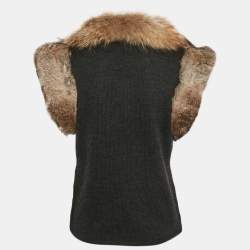 Dries van Noten Grey Detachable Fur Trim Sleeveless Cardigan M