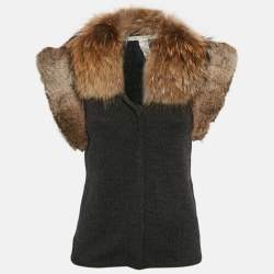 Dries van Noten Grey Detachable Fur Trim Sleeveless Cardigan M