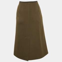 Dries van Noten Green Wool Drill Button Detail Midi Skirt L