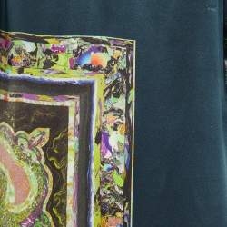 Pre Owned Dries van Noten Dark Green Printed Silk Shift Dress S