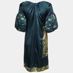 Pre Owned Dries van Noten Dark Green Printed Silk Shift Dress S