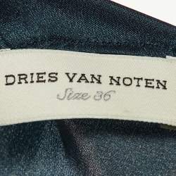 Pre Owned Dries van Noten Dark Green Printed Silk Shift Dress S