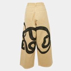 Dries van Noten Beige Snake Embroidered Cotton Trousers S