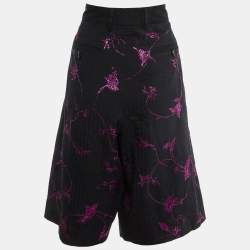 Dries van Noten Black Lurex Floral Embroidered Bermuda Shorts L