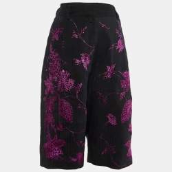 Dries van Noten Black Lurex Floral Embroidered Bermuda Shorts L